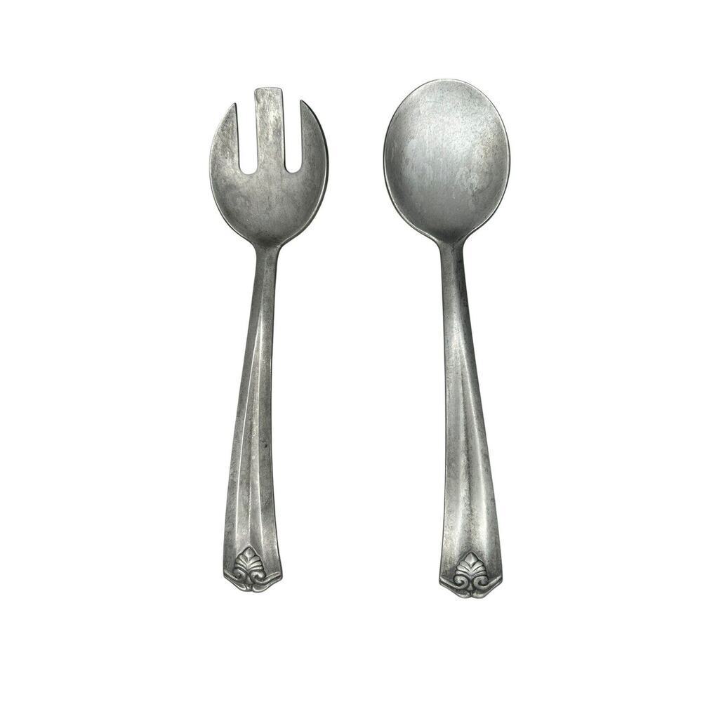 Lenox Salad Spoon and Fork with Detailed Curved Handles - Cast Aluminum Possibly